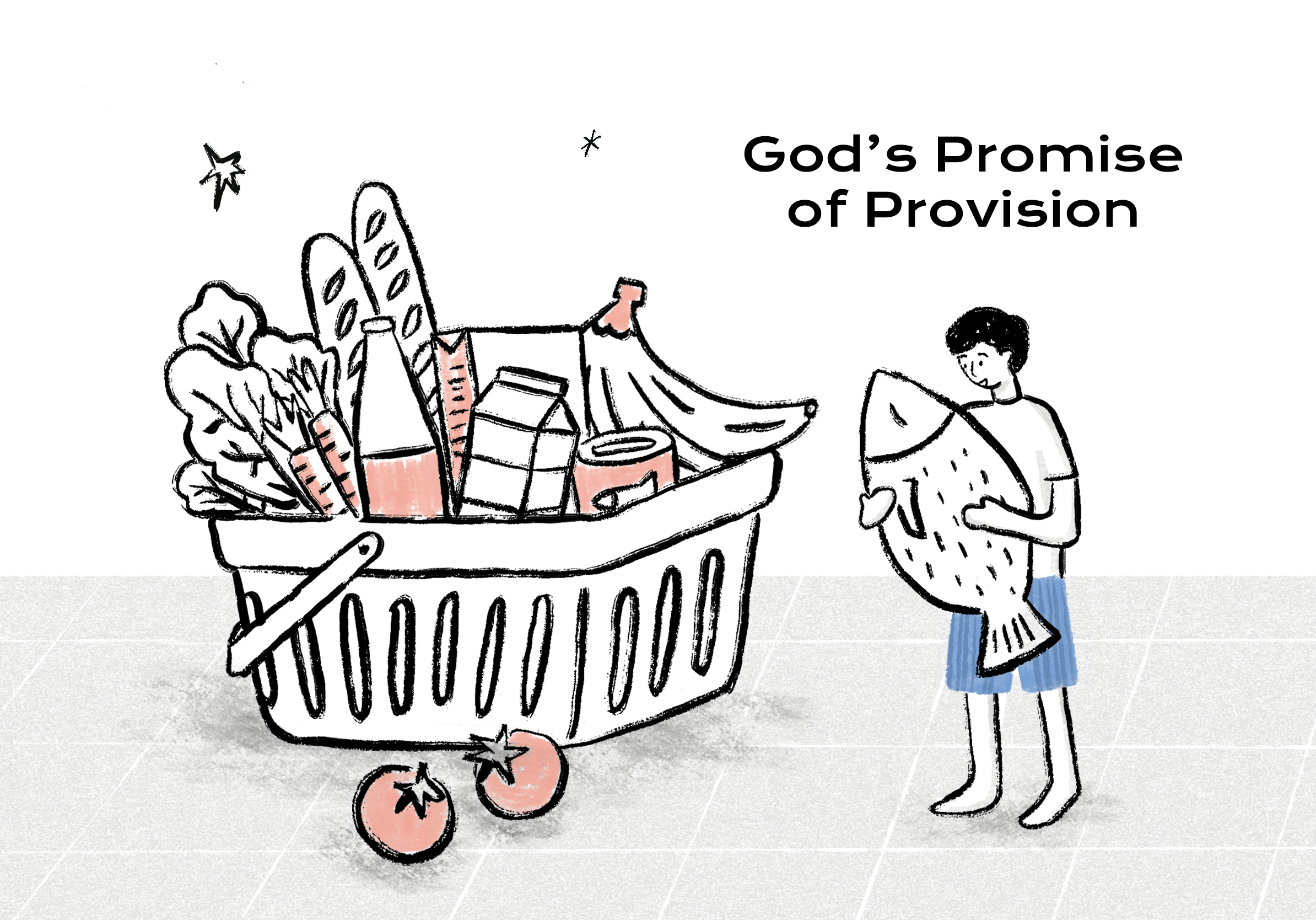 can-i-be-a-christian-and-want-to-be-rich_promise-of-provision God’s promise of provision; a man selects a fish from a basket of daily provision.