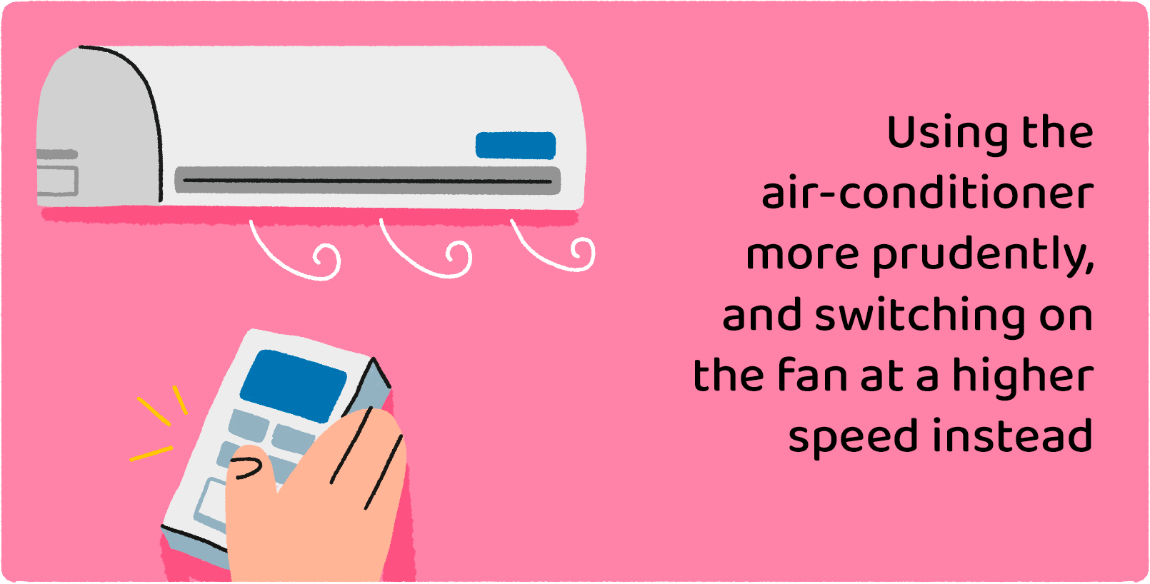 Using the air-conditioner more prudently, and switching on the fan at a higher speed instead