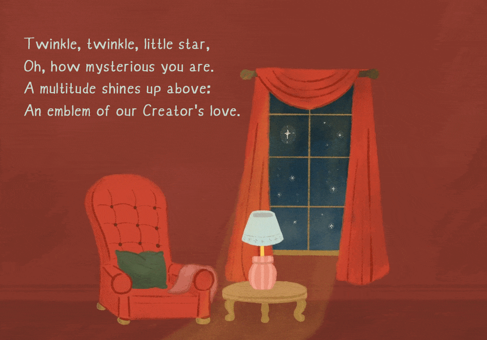 Twinkle, twinkle, little star, Oh, how mysterious you are. A multitude shines up above: An emblem of our Creator's love.