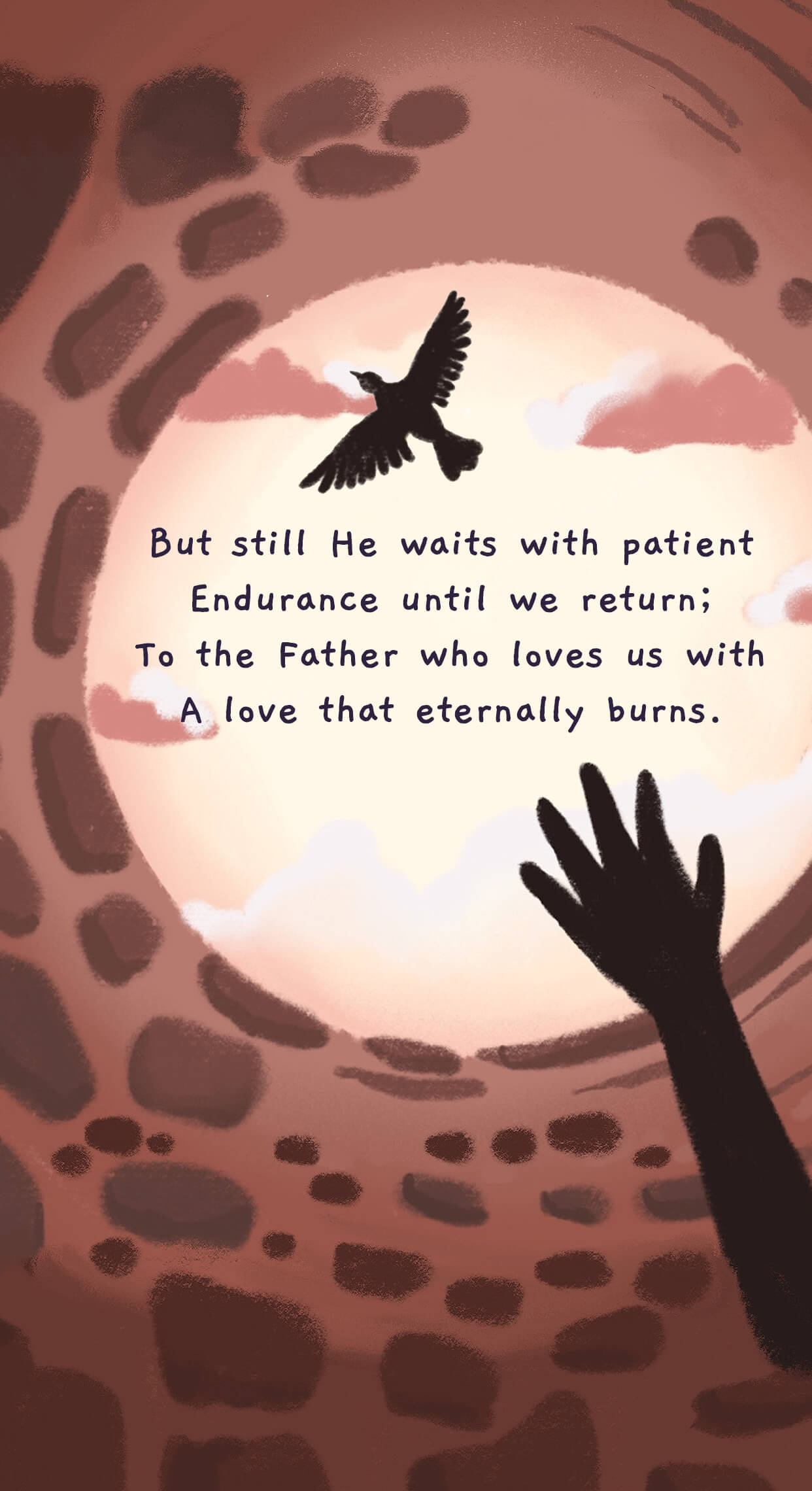 But still He waits with patient endurance until we return; To the Father who loves us with a love that eternally burns.