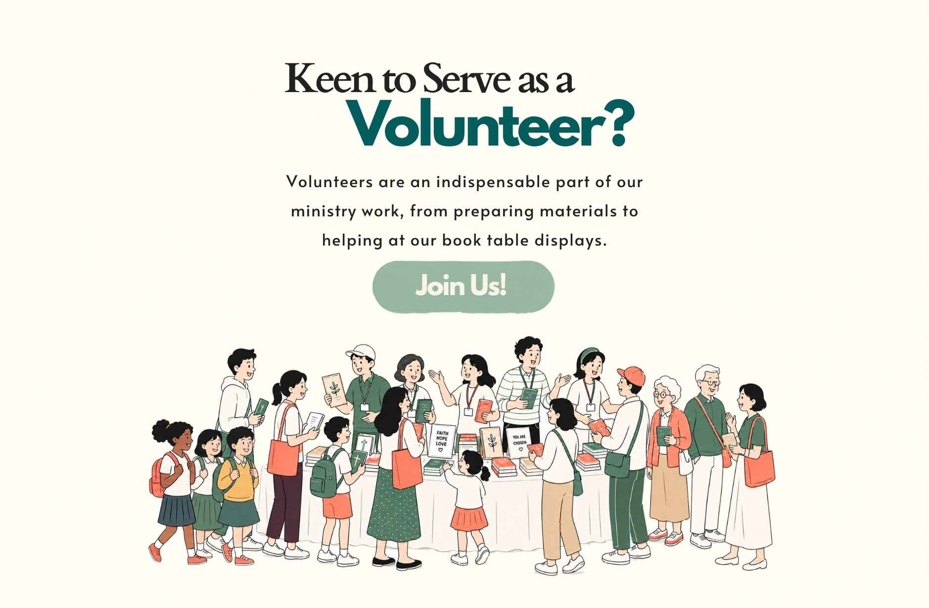 A web banner calling for volunteers to sign up with Our Daily Bread Ministries (Singapore)
